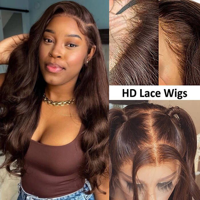 #4 Chocolate Brown 13x4 HD Lace Front Wigs Human Hair Wigs For Women Pre Plucked