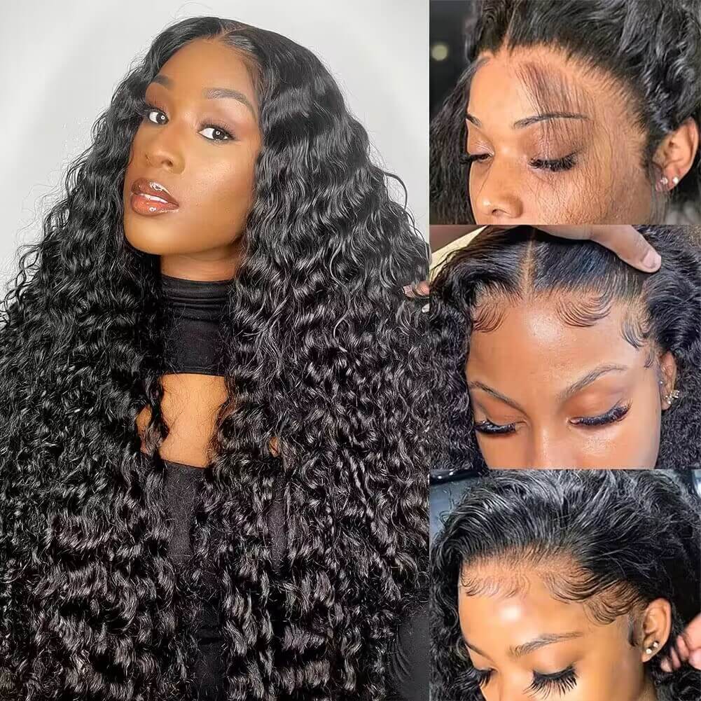 Deep Wave 13x4 Pre Bleached Knots HD Lace Front Human Hair Wigs For Women