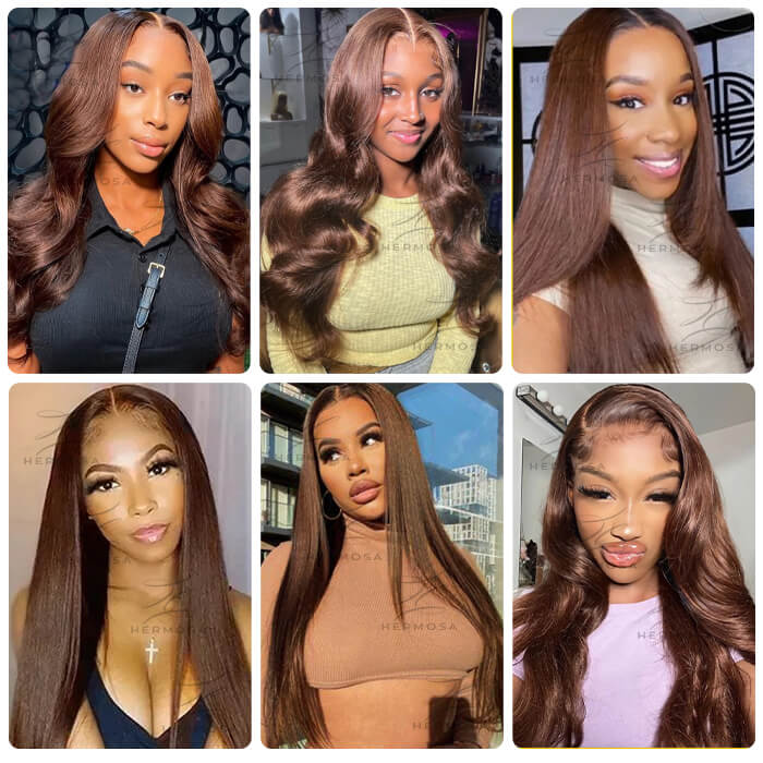 #4 Chocolate Brown 13x4 HD Lace Front Wigs Human Hair Wigs With Pre Plucked Natural Hairline