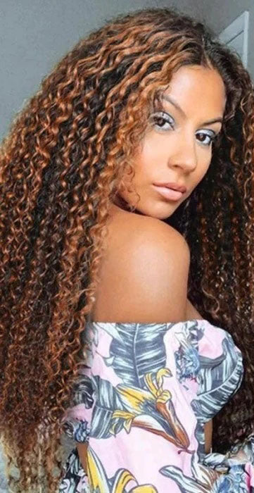 V/U Part Wig Curly Balayage Highlight Color Wigs Human Hair Beginner Friendly No Lace