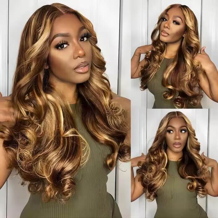 8x5 Glueless Lace Honey Blonde Body Wave Wig With Bleached Knots Put and Go Wig