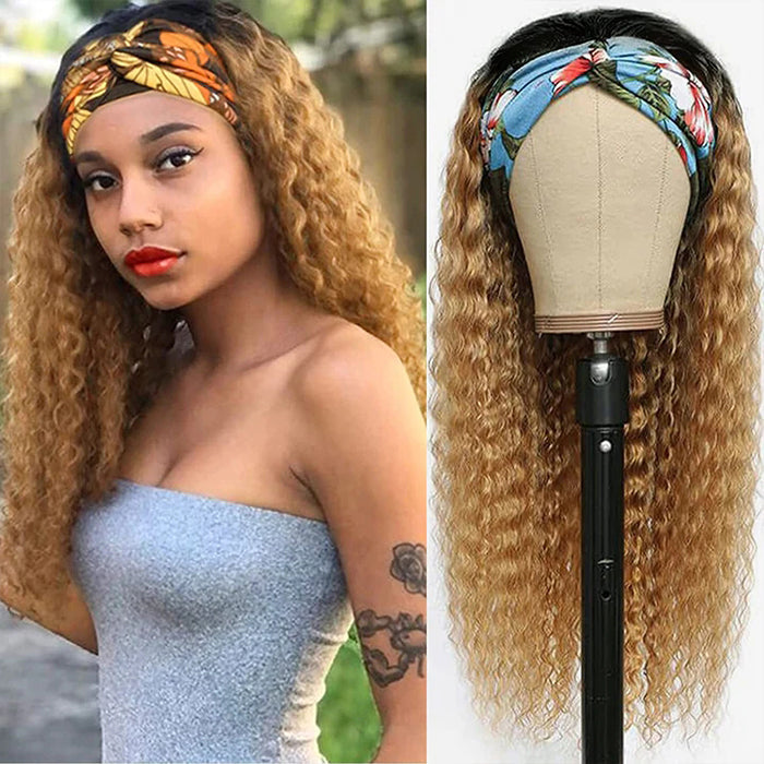 #27 Honey Blonde Headband Wigs Deep Wave Virgin Human Hair