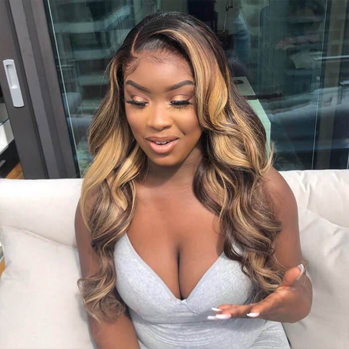 4/27 Honey Blonde Wig 13*4 Lace Front Wigs Human Hair Body Wave Ombre Wig