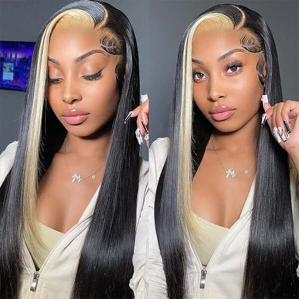 Skunk Stripe Wig with Honey Blonde Highlights Body Wave 13*4 Human Hair Lace Frontal Wig