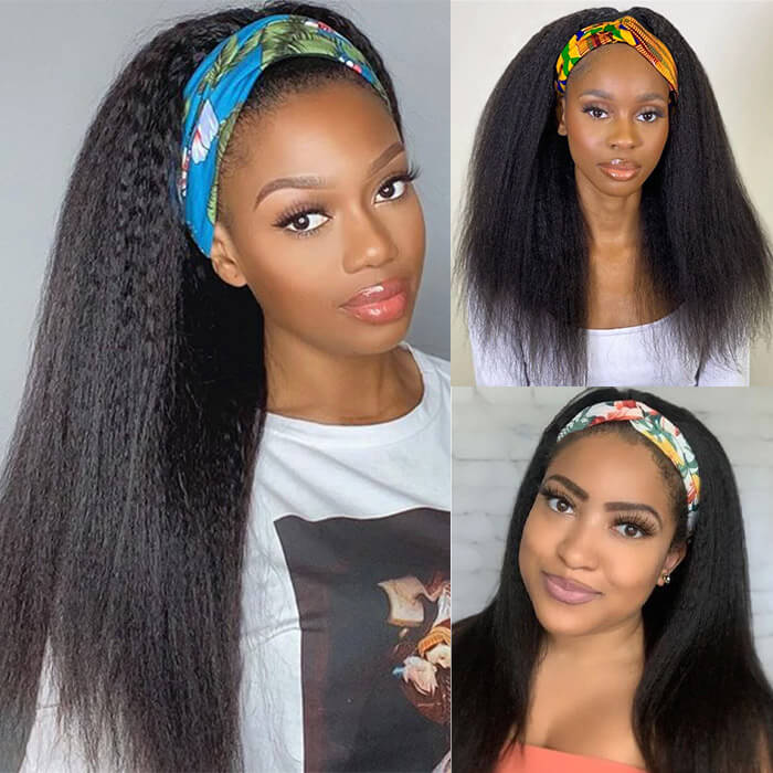 Kinky Straight Headband Wig Human Hair No Gel No Glue Wig