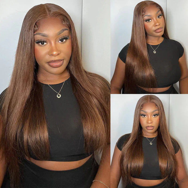 #4 Chocolate Brown Color Glueless Ready & Go Wig 8*5 Pre Cut HD Lace Closure Wigs