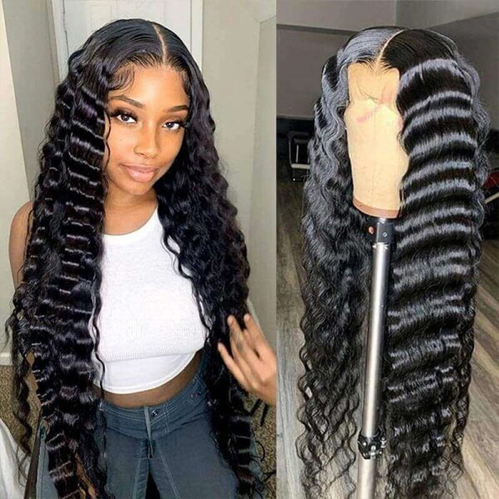 Loose Deep Wave13*6 HD Lace Glueless Crimped Wig Lace Front Human Hair Wigs