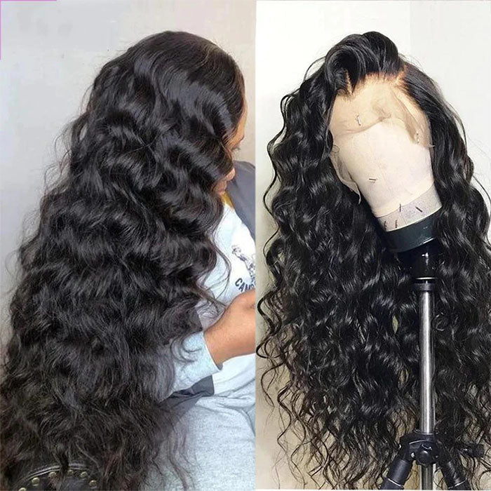 Loose Deep Wave Invisible-String Snug Fit 360 Lace Front Wigs Pre Plucked HD Lace Human Hair Crimped Wigs