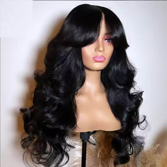 Face-Framing Curtain Bangs Pre-Styled Loose Body Wave Pre Bleached 13x4 Glueless Lace Front Wig For Women