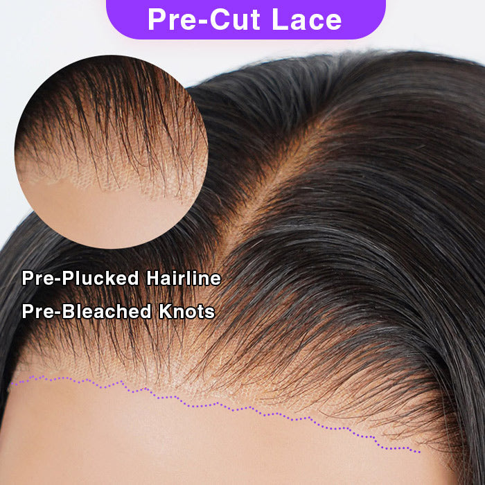 Put On And Go Glueless 8x5 Pre Cut HD Lace 220% Density Straight Bob Wigs With Pre Plucked & Pre Bleached