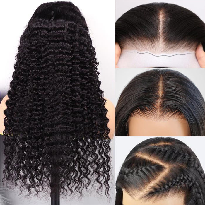 Glueless Deep Wave Easy-Wear 8x5 Pre-Cut Lace Closure Human Hair Wig Beginner-Friendly