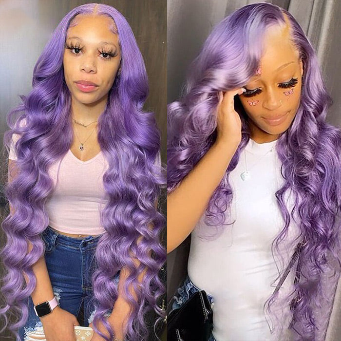 13x4 Purple Color 13x4 HD Lace Front Human Hair Wigs with Baby HairGlueless Lace wig