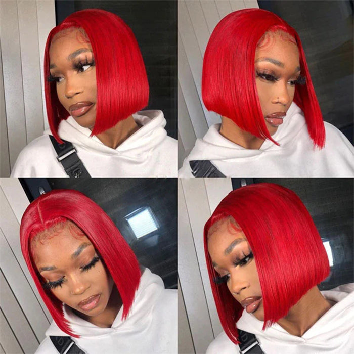 Red Bob Wig Straight 13x4 Lace Front Human Hair Wig Natural Hairline Bob Wigs 150% Density