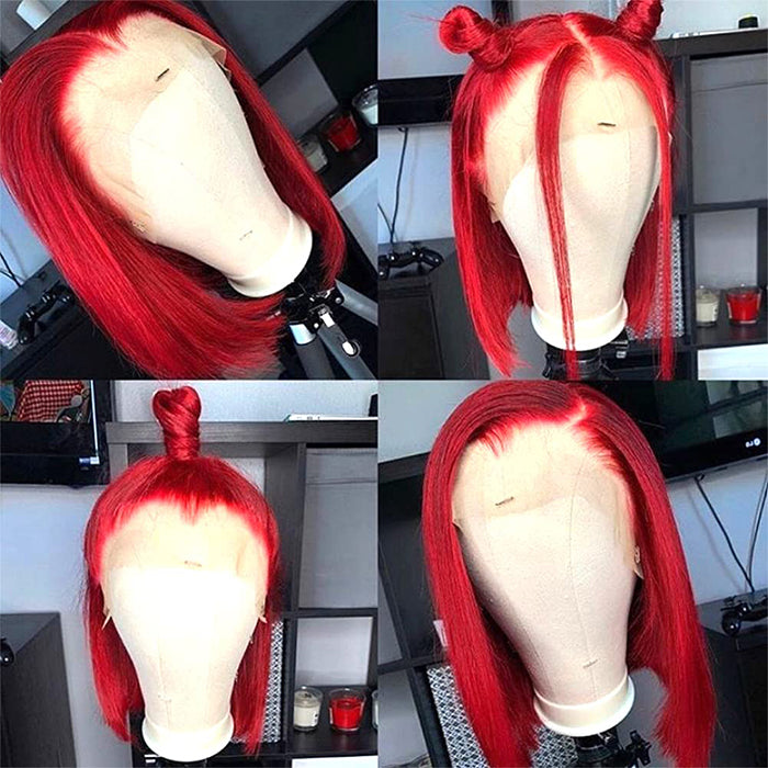 Red Bob Wig Straight 13x4 Lace Front Human Hair Wig Natural Hairline Bob Wigs 150% Density