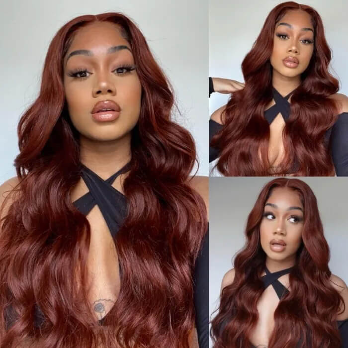 Reddish Brown Human Hair Body Wave Wigs 13X4 HD Lace Front Wigs Pre-Plucked Hairline