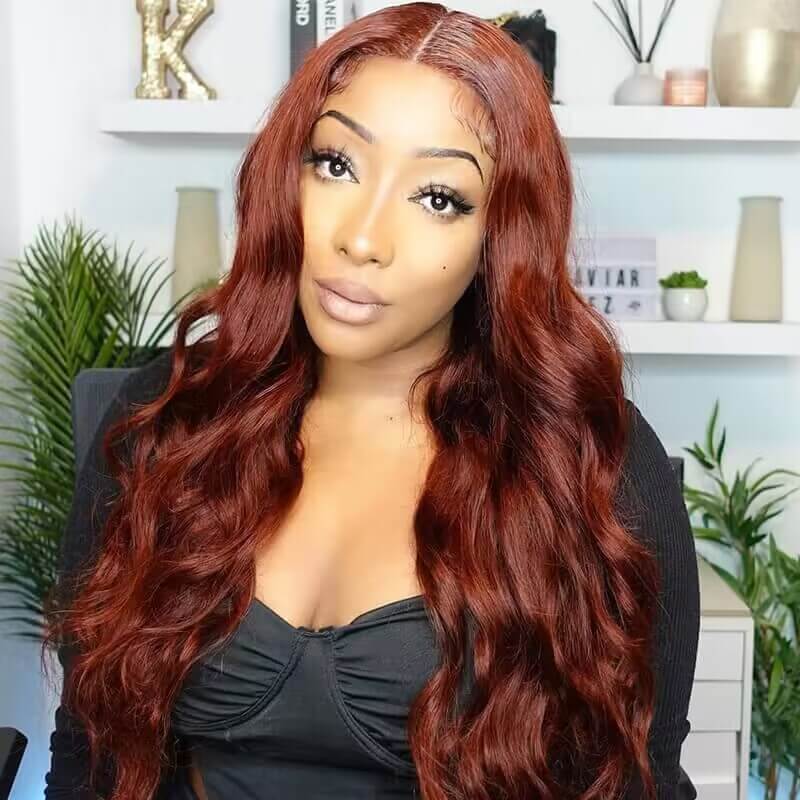 PartingPlus Glueless Body Wave Wig 8x5 Closure HD Lace 100% Human Hair Wig 33# Reddish Brown Color