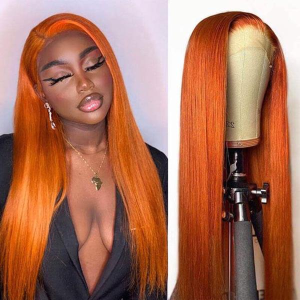 Ginger Orange Straight Wig Glueless HD Lace Front Wigs Human Hair For Women