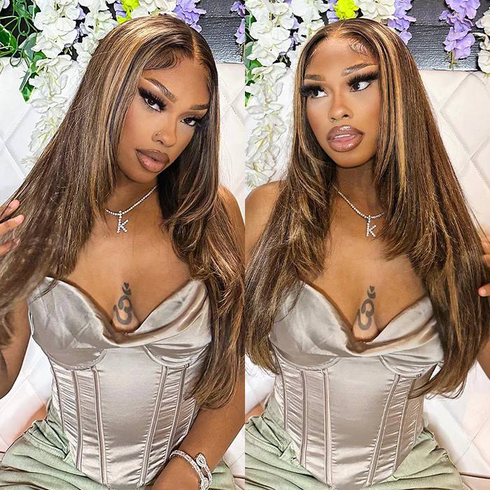 Layered Cut Straight Glueless Human Hair Wigs 8x5 HD Lace Frontal Wig 180% Density