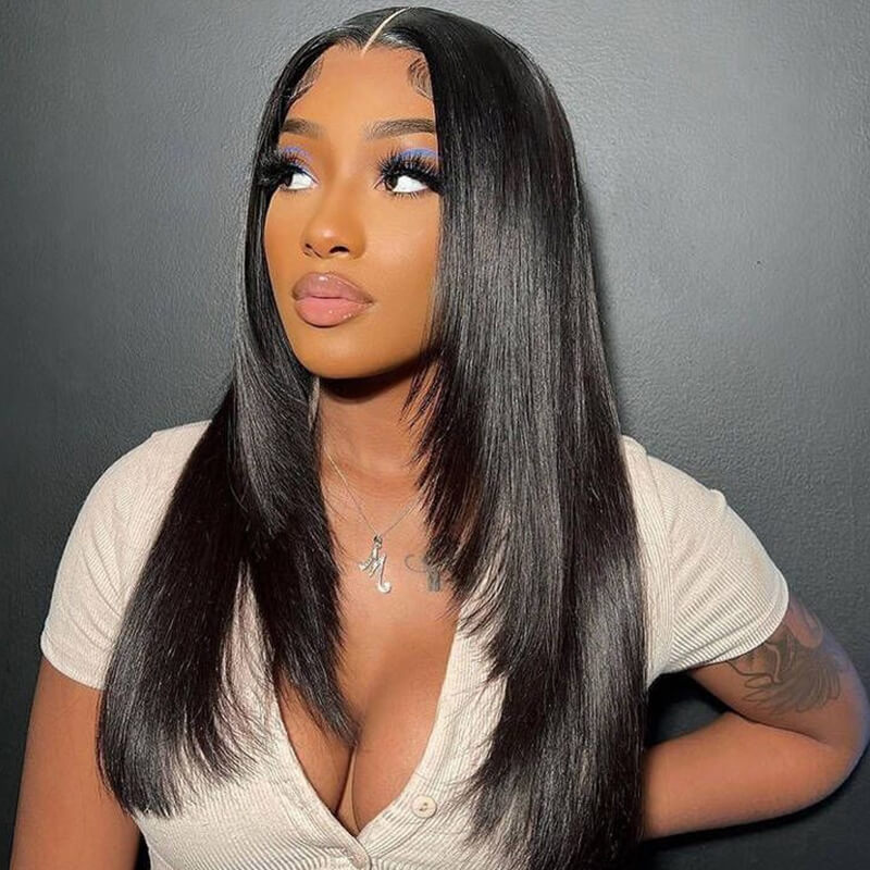 Hermosa Layered Cut Pre-plucked Glueless 13x4 Frontal Lace Wig 100% Human Hair Wigs