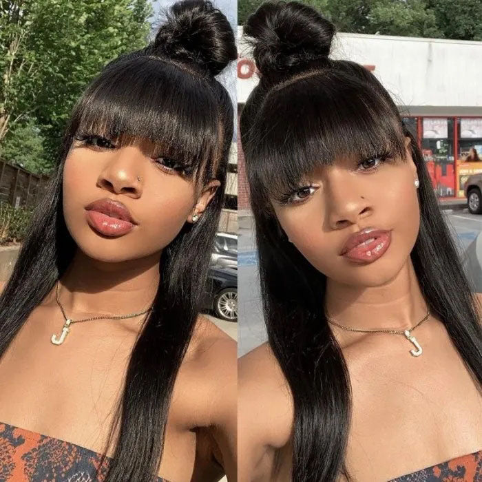 Glueless Human Hair Wigs with Bangs for Black Women Straight 2x4 HD Lace Wigs With Bangs