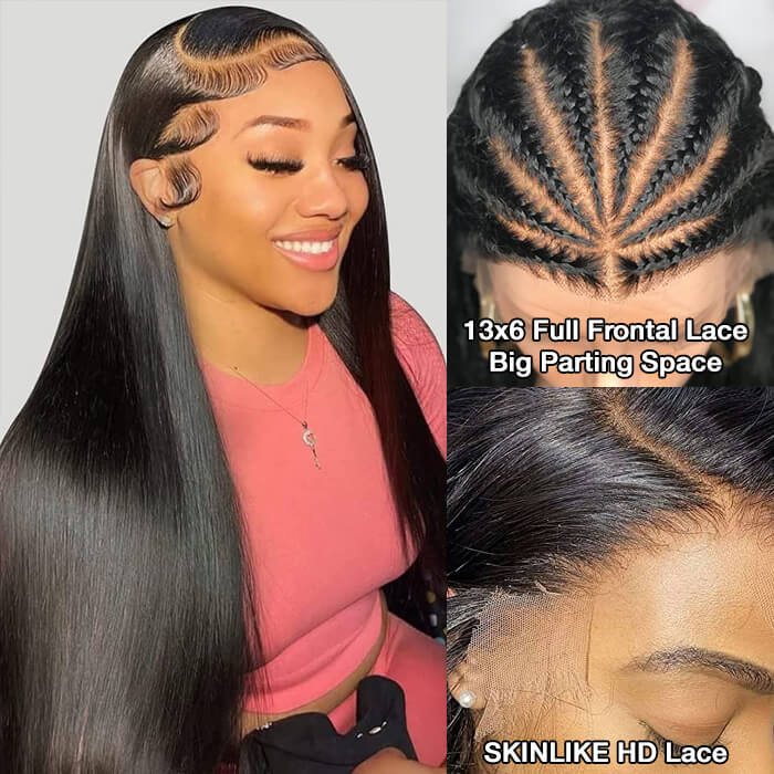 SKINLIKE HD Lace Frontal Wig 13x6 Ultra-Fitted Full Frontal Straight Human Hair Wigs With Pre Bleached Small Knots