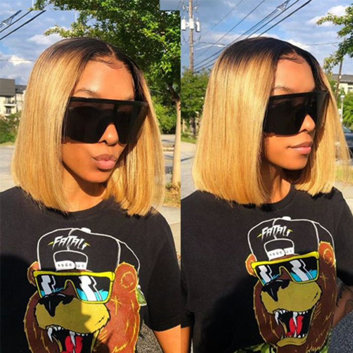 Ombre Honey Blonde Straight Hair Glueless 13x4 Lace Front Bob Wigs