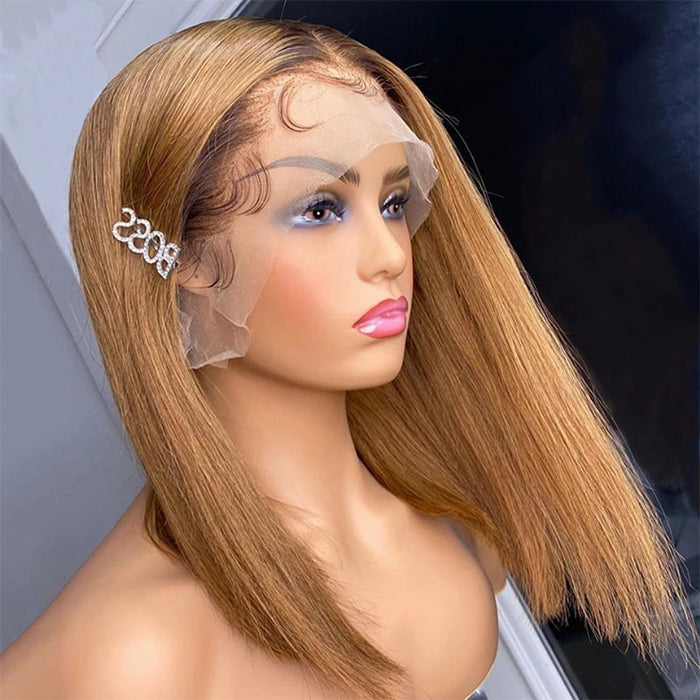 Ombre Blonde T4/27 Straight 13x4 Lace Front Wig Short bob Lace Front Human Hair Wigs