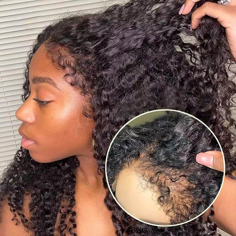 4C Edges Hairline Wig Transparent 13x4 HD Lace Pre-Plucked Curly Human Hair Wig with Curly Baby Hair