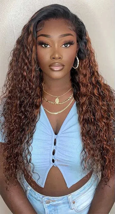 Water Wave V/U Part Wig Balayage Highlight Color Wigs Human Hair Beginner Friendly No Lace