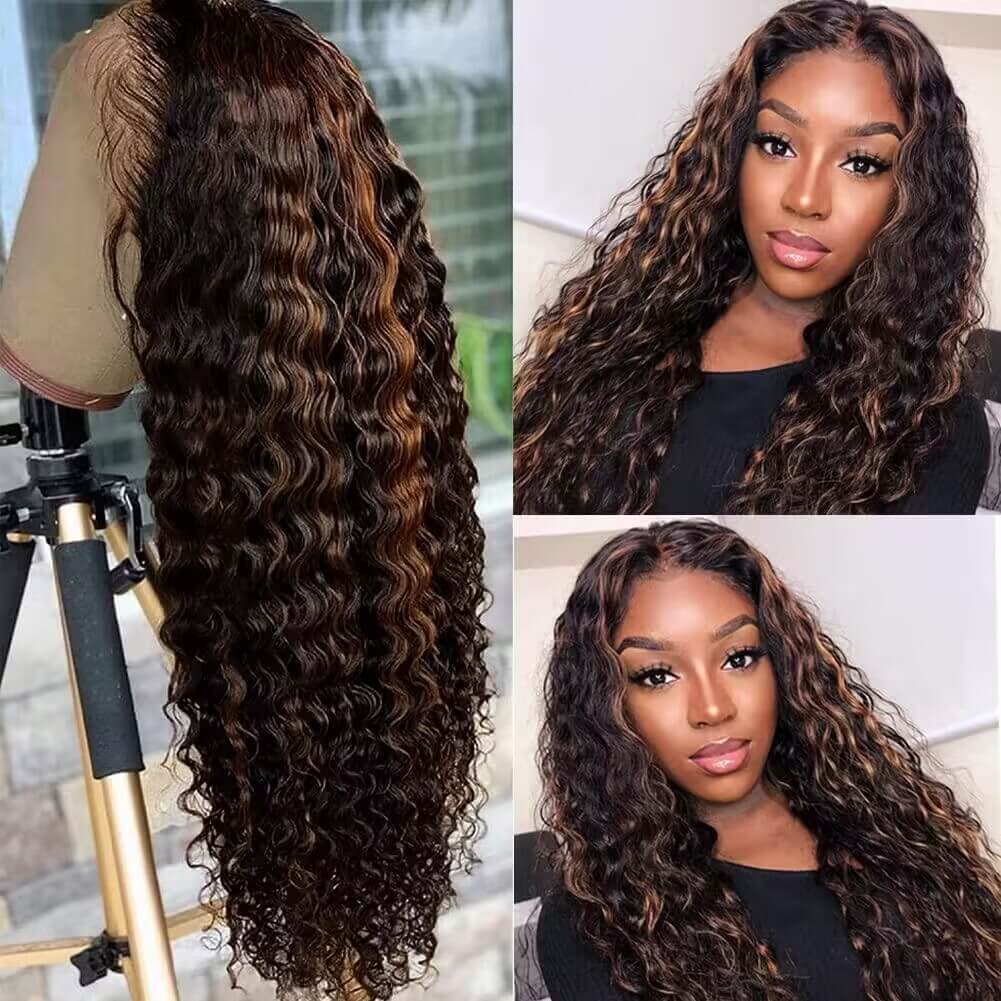 P1b/30 Balayage Highlight Body Wave Wig 13x6 Transparent Lace Front Human Hair Wigs