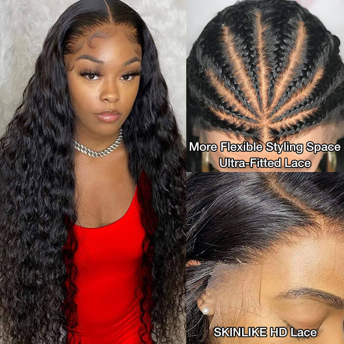 13x6 Ultra-Fitted Full Frontal HD Lace Wig Water Wave Pre Bleached Knots Skin Melt Lace Human Hair Wigs