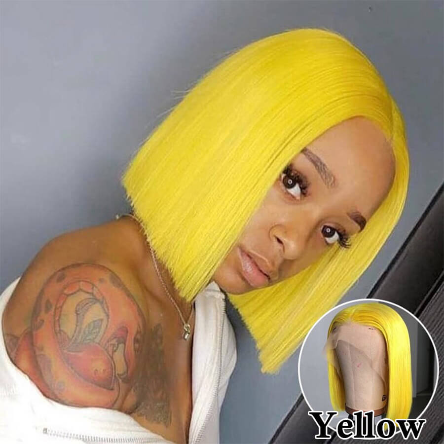 Colorful Straight Bob Wig Human Hair 13x4 Pre Plucked Glueless Bob Lace Front Human Hair Wig